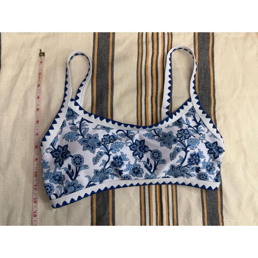 Two Piece Swimsuit Womens L Blue Floral Bikini High Waisted Tropical Boho - Picture 7 of 12